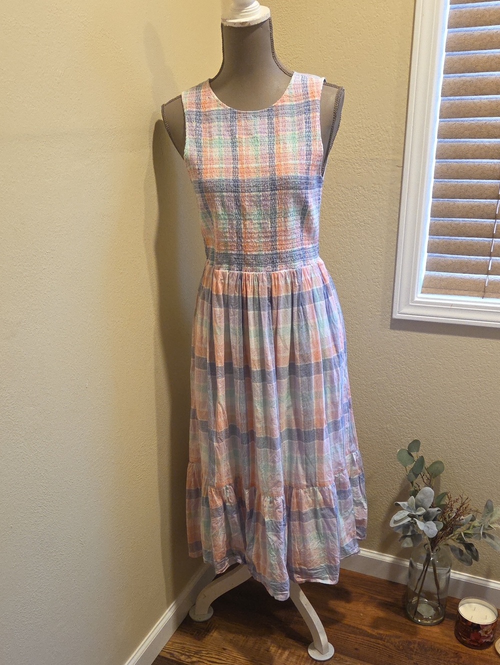 J. Crew Pastel Plaid Sleeveless Maxi Dress